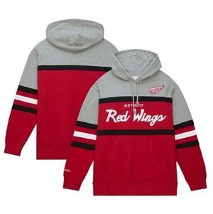 Mitchell And Ness Red Wings Head Coach Pullover Red Gray NHL Hoodie S
